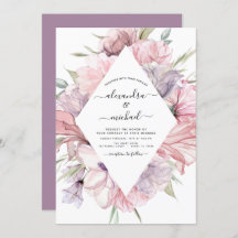 Boho Dusty Pink Paarse Wedding Uitnodiging