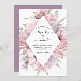 Boho Dusty Pink Paarse Wedding Uitnodiging