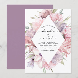 Boho Dusty Pink Paarse Wedding Uitnodiging