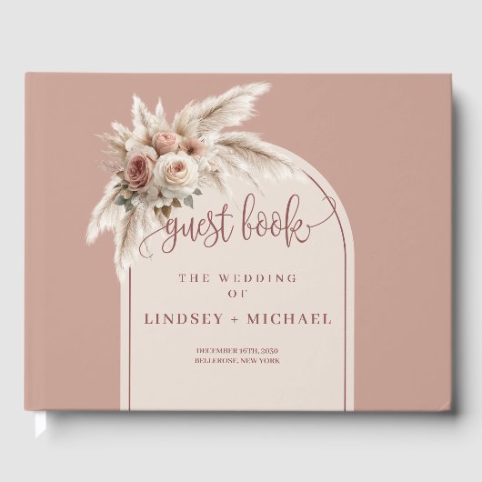 Boho Dusty Pink Pampas Rozen bruiloft gastenboek (Voorkant)