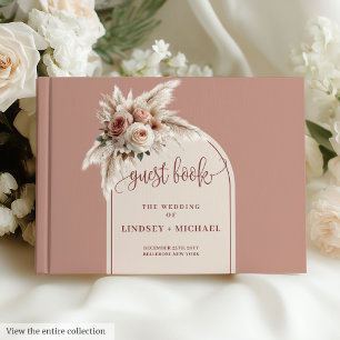 Boho Dusty Pink Pampas Rozen bruiloft gastenboek
