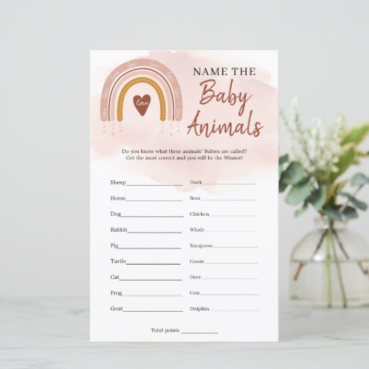 Boho Dusty Pink Rainbow Naam Baby Animals (Staand voorkant)