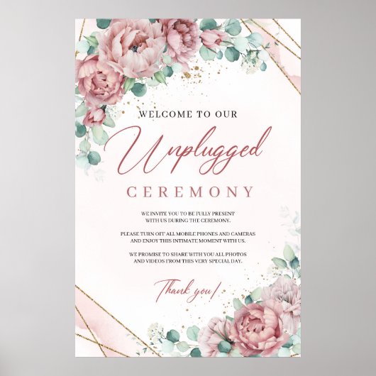 Boho dusty pink rose eucalyptus unplugged ceremony poster (Voorkant)