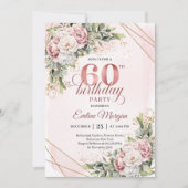 Boho Dusty Pink Rose Gold Watercolor 60th Birthday Kaart (Voorkant)