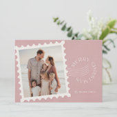 Boho Dusty Pink Stamp 2 Foto Kerstmis Feestdagenkaart (Staand voorkant)