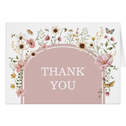 Boho Dusty Pink Wildflower Baby in Bloom Bedankt (Voorkant Horizontaal)