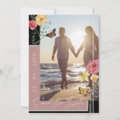 Boho Dusty Pink Wildflower Foto Save the Date (Voorkant)