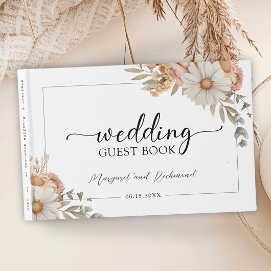 Boho Dusty Roos Bloemen bruiloft gastenboek