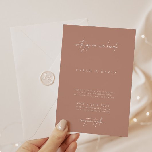 Boho Dusty Roos Blush Roze Minimalistische Bruilof Kaart