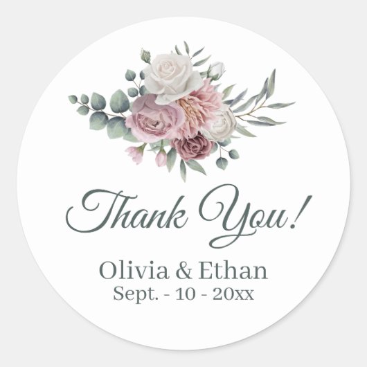 Boho Dusty Roos Boho Bouquet Ronde Sticker (Voorkant)