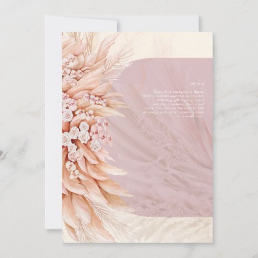 BOHO Dusty Roos Coral PAMPAS GRASS Weddenschap Kaart (Achterkant)