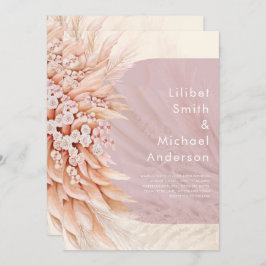 BOHO Dusty Roos Coral PAMPAS GRASS Weddenschap Kaart