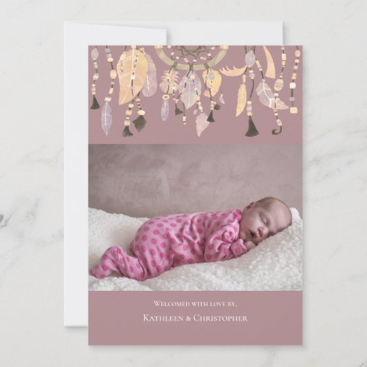 Boho Dusty Roos Dream Catcher Foto Birth Announce Aankondiging (Achterkant)