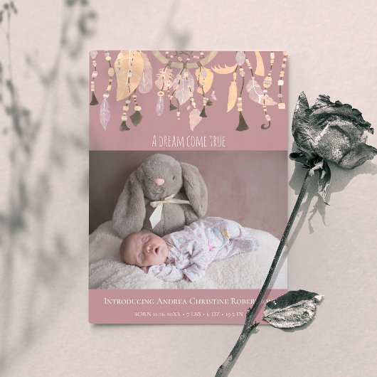 Boho Dusty Roos Dream Catcher Foto Birth Announce Aankondiging
