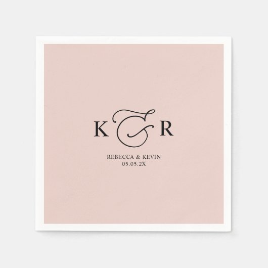 Boho Dusty Roos Elegant Monogram Wedding Napkins Servet (Voorkant)