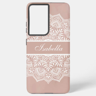 Boho Dusty Roos en Witte Mandala Custom Name Samsung Galaxy Hoesje