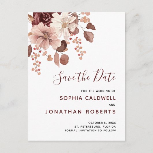 Boho Dusty Roos Eucalyptus Floral Save the Date Aankondigingskaart (Voorkant)