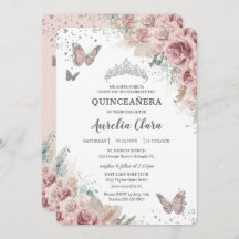 Boho Dusty Roos Floral Pampas Silver Quinceañera