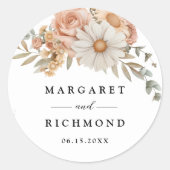 Boho Dusty Roos Floral Wedding Ronde Sticker (Voorkant)