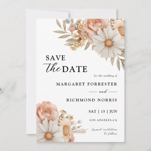 Boho Dusty Roos Floral Wedding Save the Date Kaart (Voorkant)