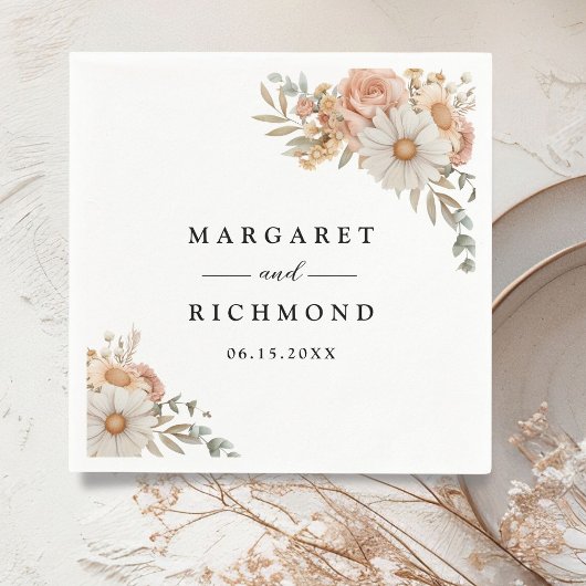 Boho Dusty Roos Floral Wedding Servet