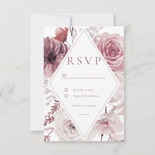 Boho Dusty Roos & Mauve Floral Lijst Wedding RSVP Kaartje (Voorkant)