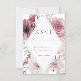 Boho Dusty Roos & Mauve Floral Lijst Wedding RSVP Kaartje