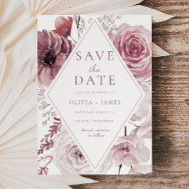 Boho Dusty Roos & Mauve Floral Lijst Wedding Save The Date