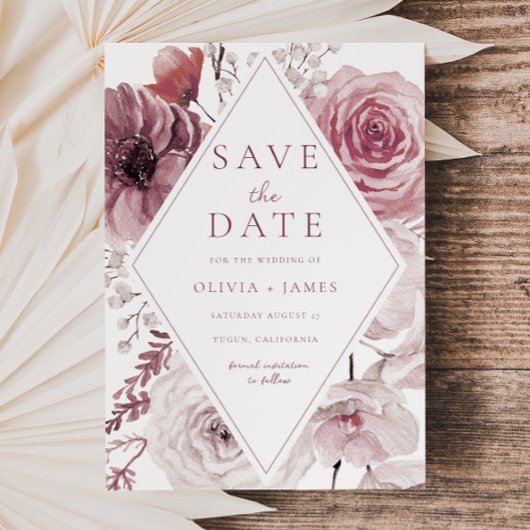 Boho Dusty Roos & Mauve Floral Lijst Wedding Save The Date