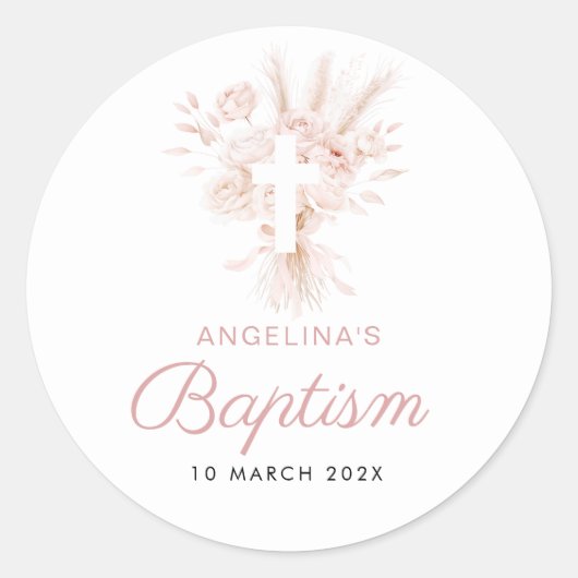 Boho Dusty roos pampas bloemendoop Ronde Sticker (Voorkant)