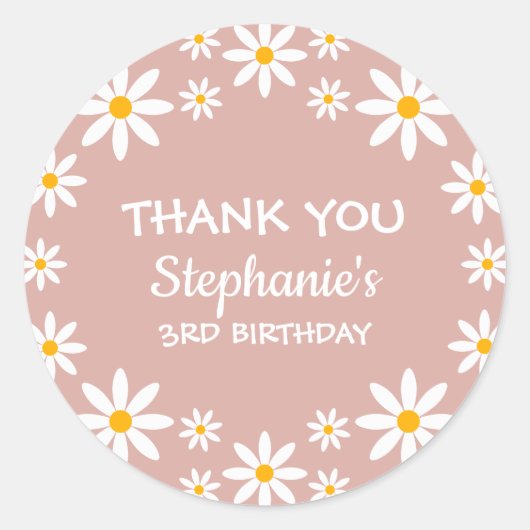 Boho Dusty Roos Pink Retro Daisies Birthay Party Ronde Sticker (Voorkant)