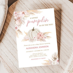 Boho Dusty Roos Pompoen Baby shower Kaart