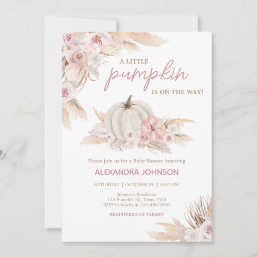 Boho Dusty Roos Pompoen Baby shower Kaart (Voorkant)