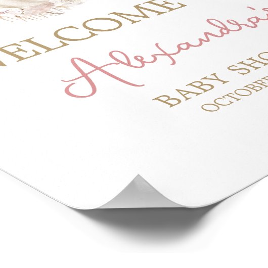 Boho Dusty Roos Pompoen Baby shower Welkom Poster (Hoek)