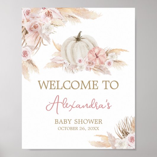 Boho Dusty Roos Pompoen Baby shower Welkom Poster (Voorkant)