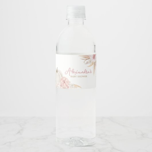 Boho Dusty Roos Pompoen Waterfles Etiket (Voorkant)