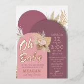 Boho Dusty Roos Roze Mauve Baby shower Folie Uitnodiging (Voorkant)