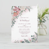 Boho Dusty Roos Waterverf Floral Rustic Kaart (Staand voorkant)