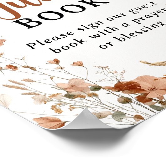Boho Dusty Roos Wildflower Doop Gastboek Teken Poster (Hoek)