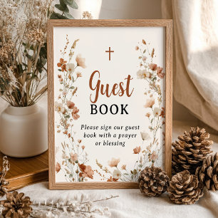 Boho Dusty Roos Wildflower Doop Gastboek Teken Poster