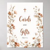 Boho Dusty Roos Wildflower Doop Kaarten Geschenken Poster (Voorkant)