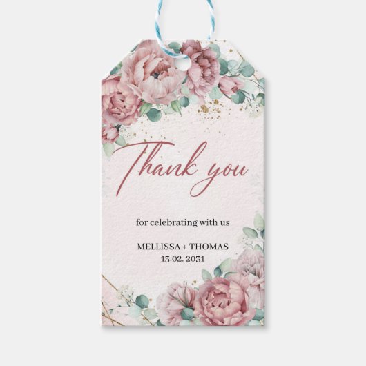 Boho dusty roses eucalyptus faux gold Weddenschap Cadeaulabel (Voorkant)