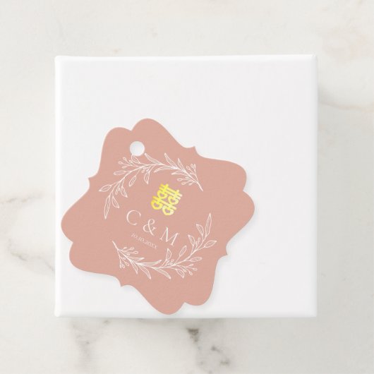 Boho dusty roze blad met Chinese bedankt Bedankjes Labels (In situ)