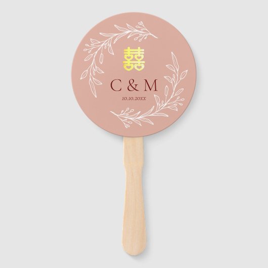 Boho dusty roze blad met een moderne Chinese bruil Handwaaier (Voorkant)