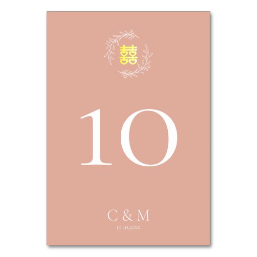 Boho dusty roze blad met een moderne Chinese bruil Kaart (Achterkant)