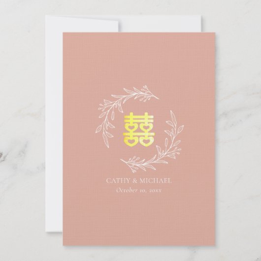 Boho dusty roze blad met een moderne Chinese bruil Kaart (Achterkant)