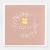 Boho dusty roze blad met een moderne Chinese bruil Servet (Voorkant)