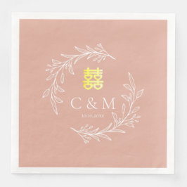 Boho dusty roze blad met een moderne Chinese bruil Servet