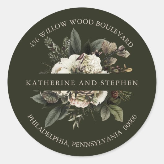 Boho Dusty Roze Bloemen Bruiloft Retouradres Ronde Sticker (Voorkant)