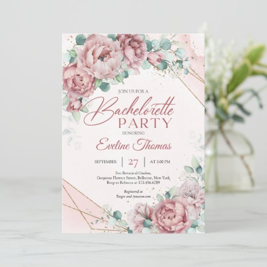 Boho dusty roze blush eucalyptus gold lijst kaart (Staand voorkant)